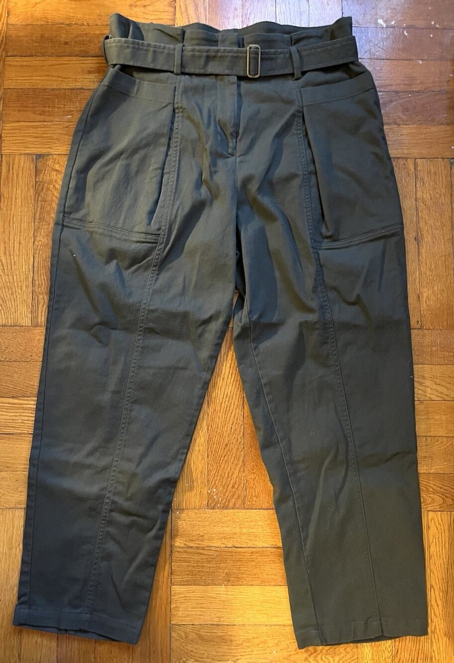 Banana Republic Tapered Baggy Pants Sz 14 Olive Green Belted Pleated Safari